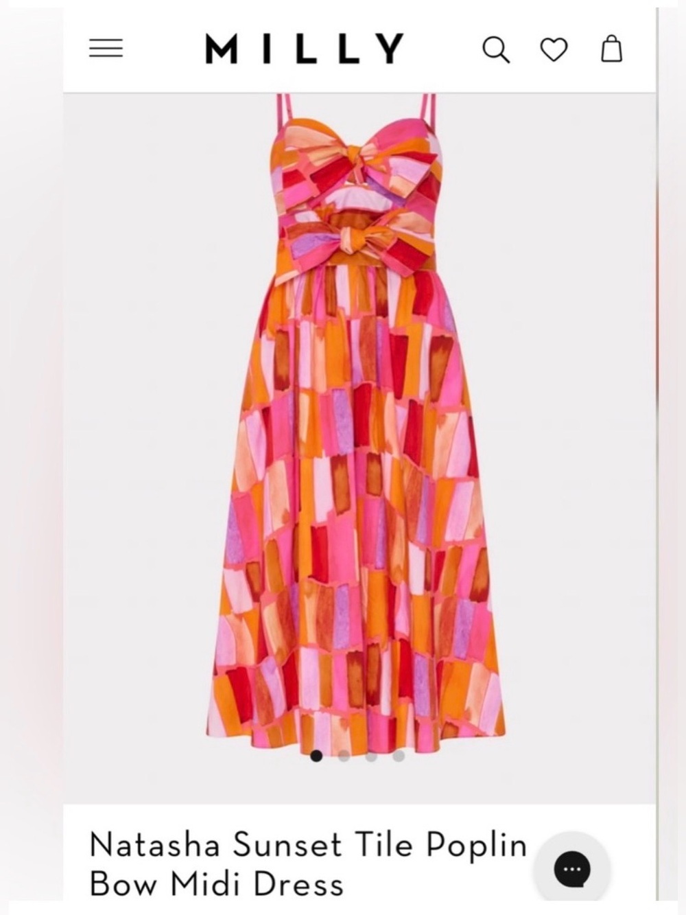 Milly Natasha Sunset Tile Poplin Bow Midi Dress — Pink, Orange